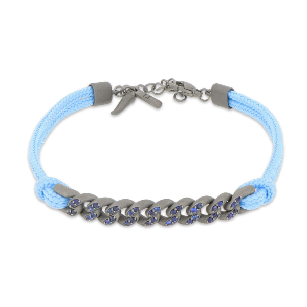 Bracelet Mano J Nautical à œillets en titane avec saphirs bleus et dentelle bleu clair