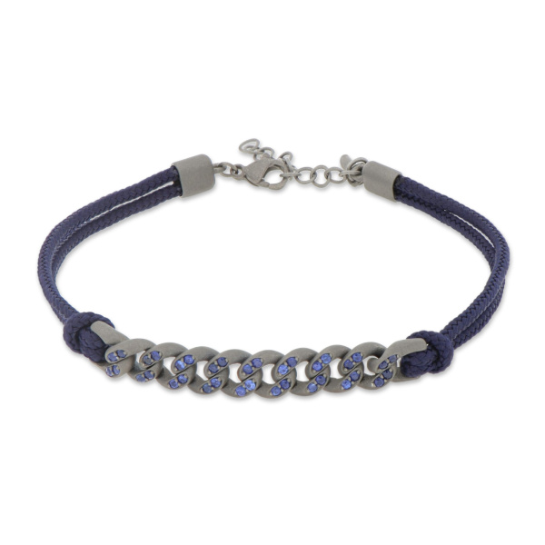 Bracelet Mano J Nautical à œillets en titane avec saphirs bleus et dentelle bleu marine
