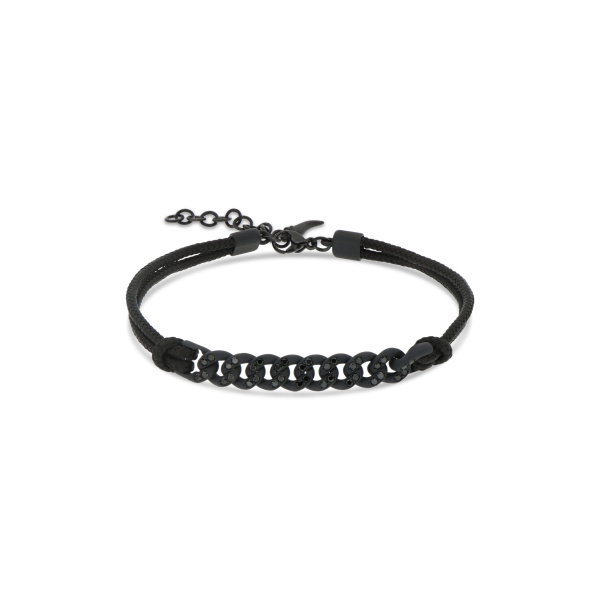 Bracelet Mano J Nautical à œillets en titane noir avec diamants noirs et dentelle noire