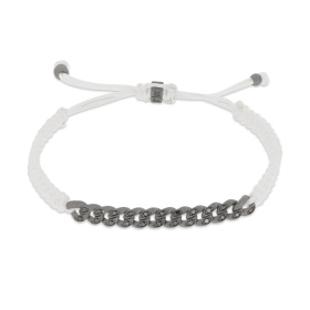 Bracelet Mano J NAUTICA MINI en titane à œillets, diamants noirs et dentelle tressée blanche
