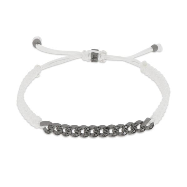 Bracelet Mano J NAUTICA MINI en titane à œillets, diamants noirs et dentelle tressée blanche