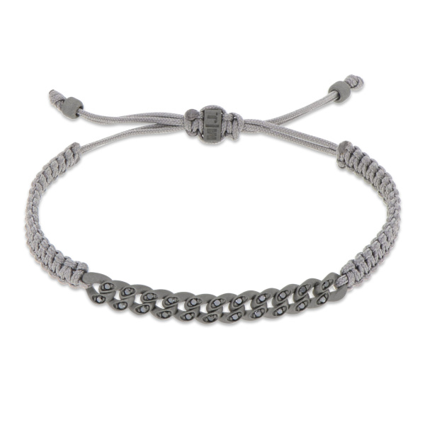 Bracelet Mano J NAUTICA MINI en titane à œillets, diamants noirs et dentelle grise tressée