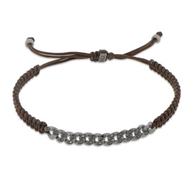 Bracelet Mano J NAUTICA MINI en titane à œillets, diamants noirs et dentelle tressée couleur moka