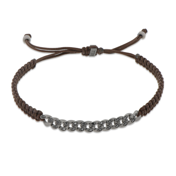 Bracelet Mano J NAUTICA MINI en titane à œillets, diamants noirs et dentelle tressée couleur moka