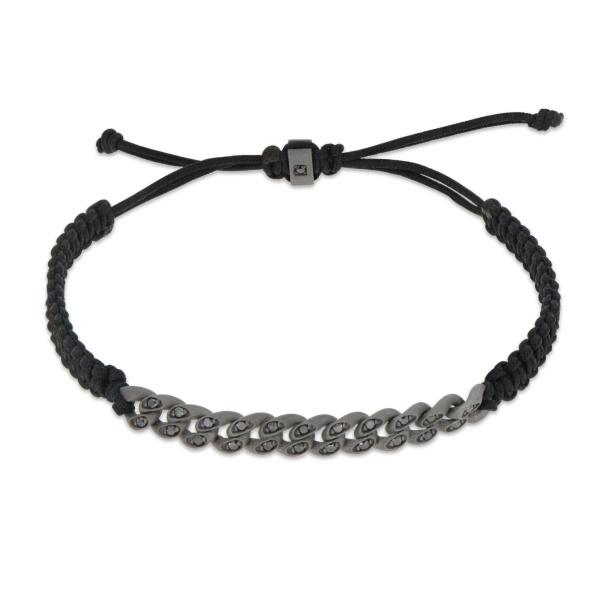 Bracelet Mano J NAUTICA MINI en titane à œillets, diamants noirs et dentelle noire tressée