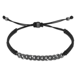 Bracelet Mano J NAUTICA MINI TITANIUM à œillets, orné de diamants à pois noirs et blancs et de dentelle tressée noire