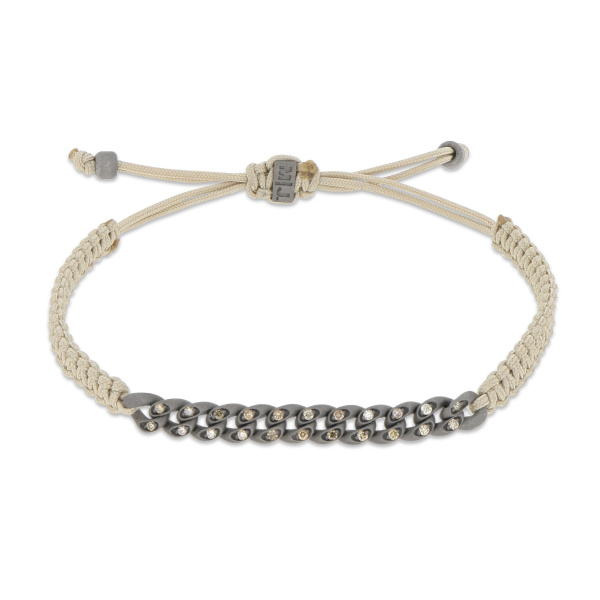 Bracelet Mano J NAUTICA MINI en titane à œillets, diamants bruns et dentelle tressée couleur sable