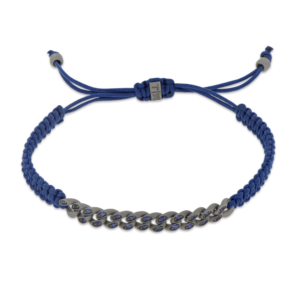 Bracelet Mano J MINI NAUTICA à œillets en titane avec saphirs bleus et dentelle bleu marine tressée