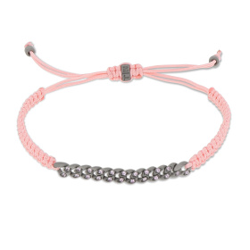 Bracelet Mano J MINI NAUTICA à œillets en titane avec saphirs roses et dentelle rose tressée