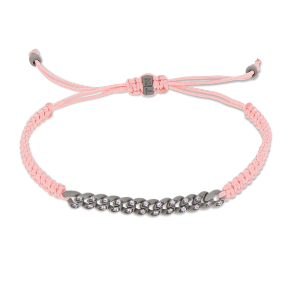 Bracelet Mano J MINI NAUTICA à œillets en titane avec saphirs roses et dentelle rose tressée