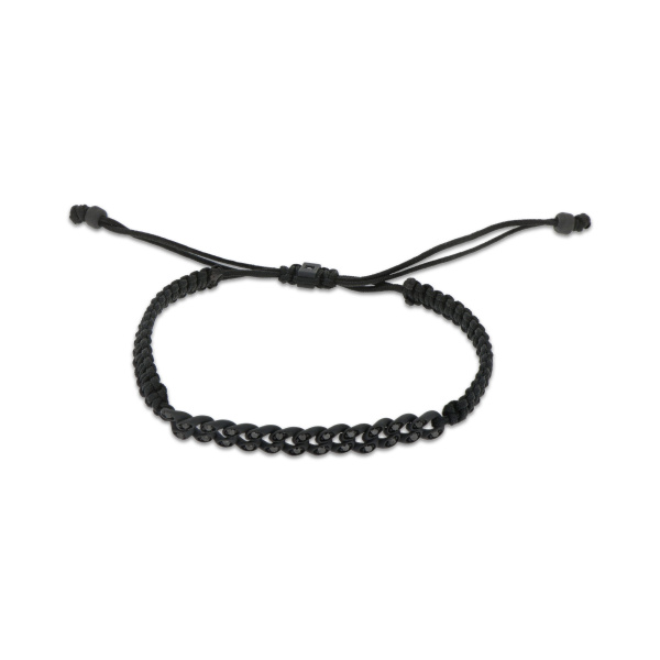 Bracelet Mano J NAUTICA MINI GROUMETTE en titane noir avec diamants noirs et dentelle tressée noire
