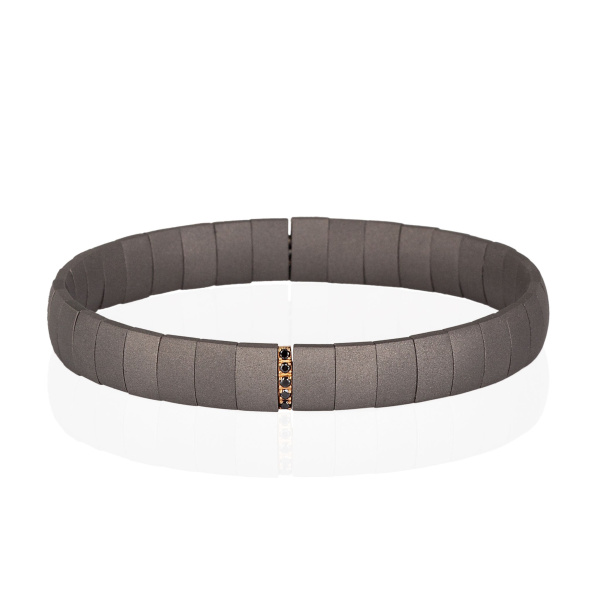 Bracelet Mano J BIG DOUBLE SPRING en titane avec module en or rouge 9 carats et diamants noirs