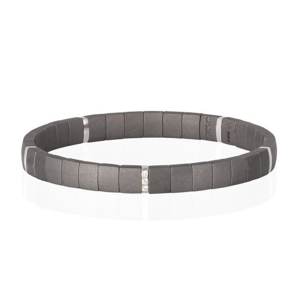 Bracelet Mano J à double ressort en titane avec 5 modules en or blanc 9 carats et diamants blancs