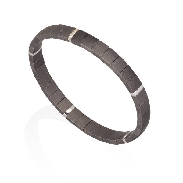 Bracelet Mano J à double ressort en titane avec 5 modules en or blanc 9 carats et diamants blancs