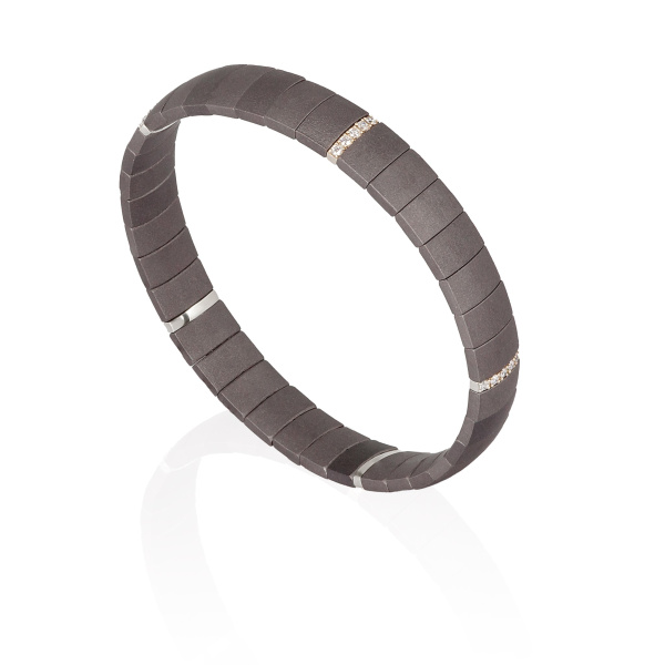 Bracelet Mano J à double ressort en titane avec 5 modules en or blanc 9 carats et diamants blancs