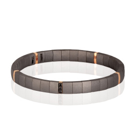 Bracelet Mano J à double ressort en titane avec 5 modules moyens en or rouge 9 carats et diamants noirs