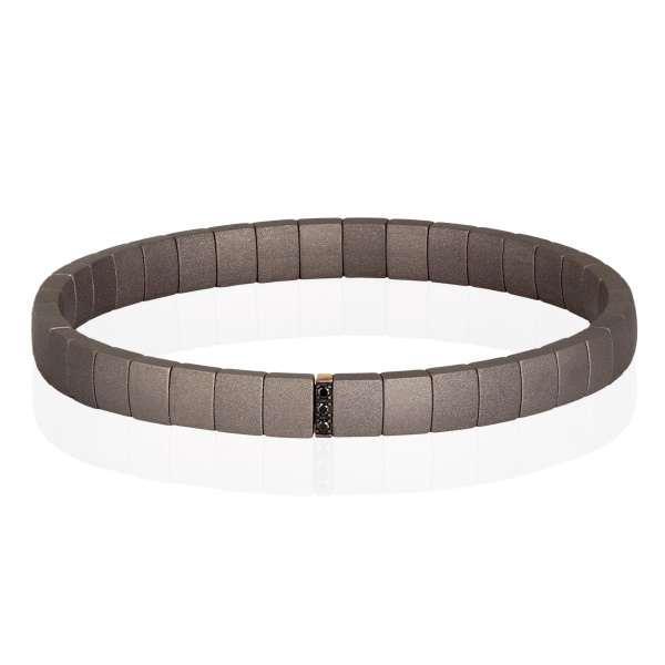 Bracelet Mano J à double ressort en titane avec module en or rouge 9 carats et diamants noirs