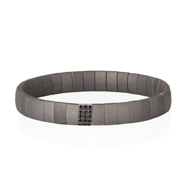 Bracelet Mano J en titane à double ressort avec module en or blanc 9 carats et diamants noirs