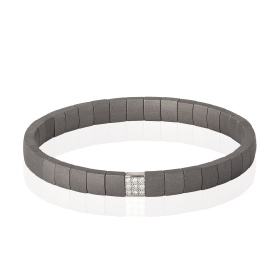 Bracelet Mano J en titane à double ressort avec module en or blanc 9 carats et diamants blancs