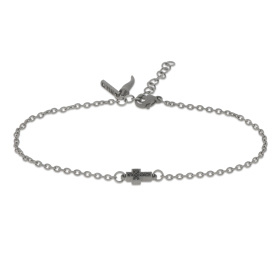 Bracelet en titane Mano J avec croix centrale et diamants noirs