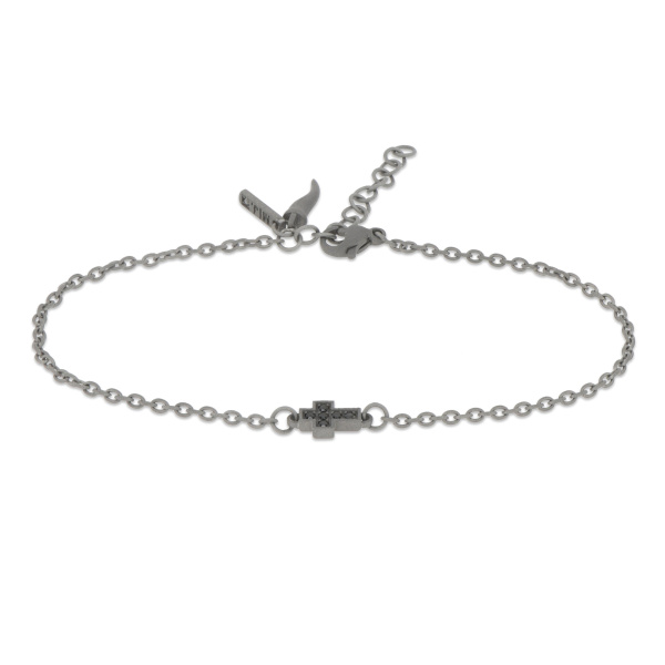 Bracelet en titane Mano J avec croix centrale et diamants noirs