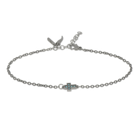 Bracelet en titane Mano J avec croix centrale et diamants bleus