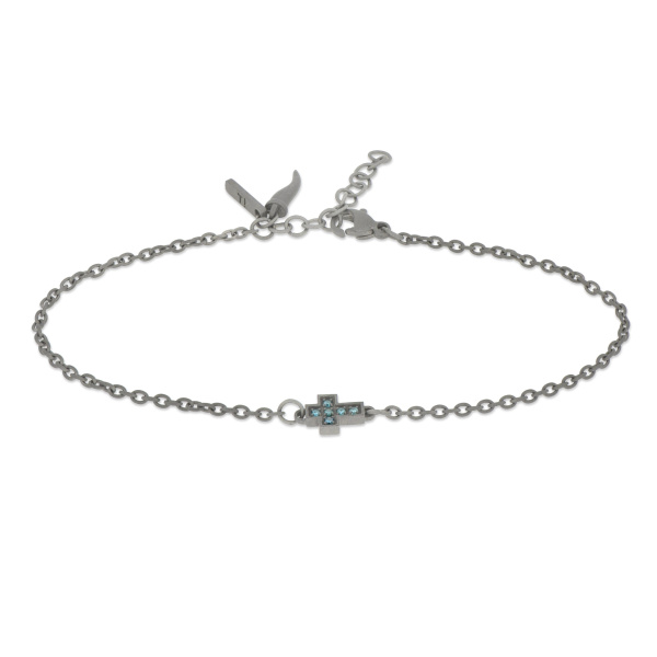 Bracelet en titane Mano J avec croix centrale et diamants bleus