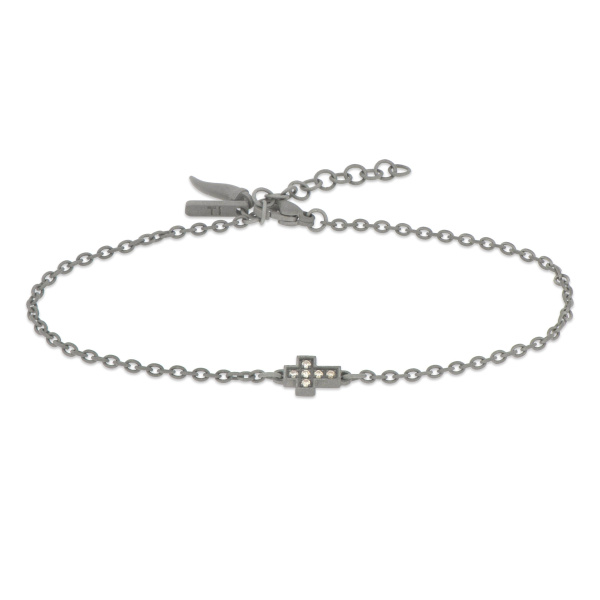 Bracelet en titane Mano J avec croix centrale et diamants bruns