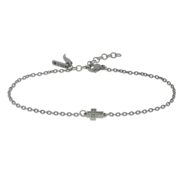 Bracelet en titane Mano J avec croix centrale et diamants verts