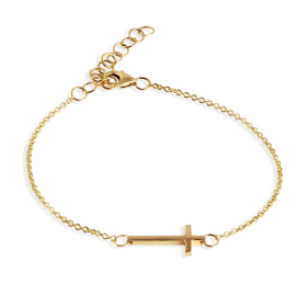 Bracelet Mano J MINIMAL CROSS petit brillant en or rouge 9 carats et chaîne en or rose 9 carats