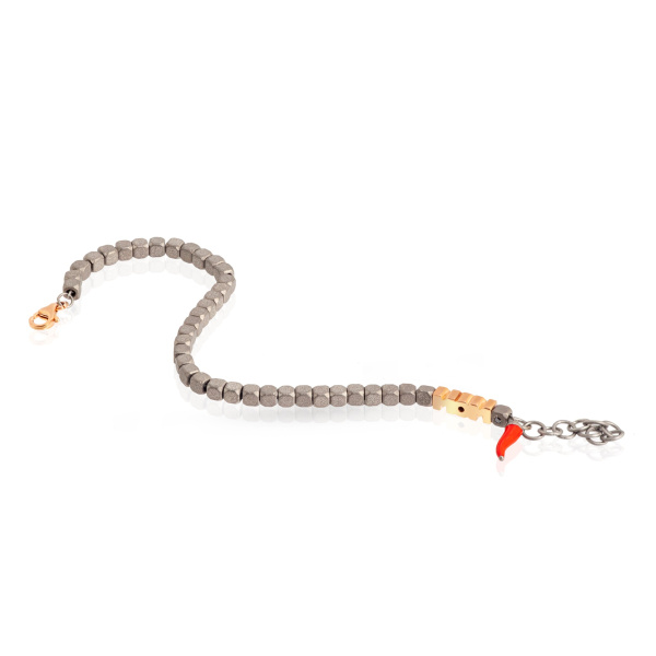 Bracelet Mano J CUBY LINE, modèle MOM en or rouge 9 carats et 1 diamant noir