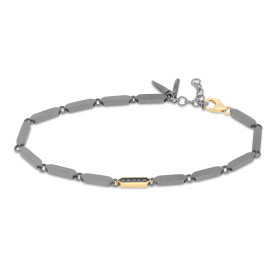 Bracelet Navette en titane Mano J avec navette en or jaune 9 carats et diamants noirs