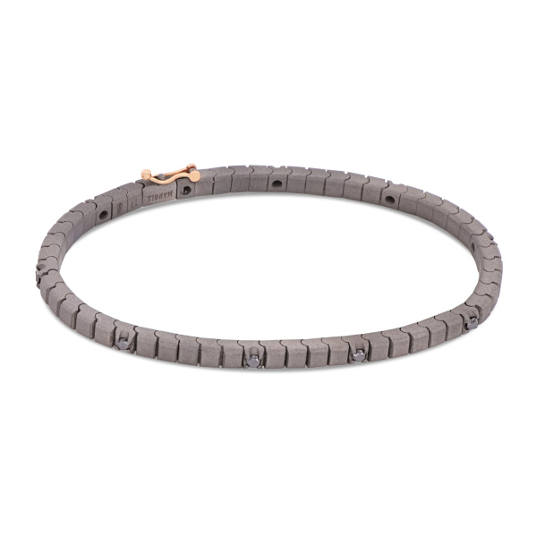 Bracelet de tennis classique Mano J en titane, or rouge 18 carats et 10 diamants noirs de 5 points