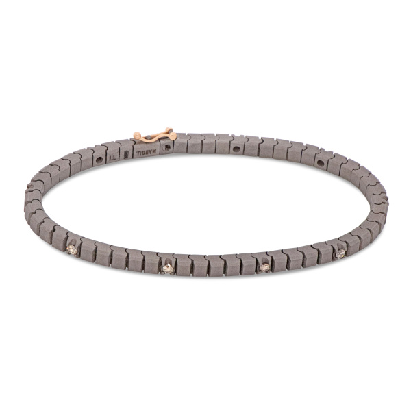 Bracelet de tennis classique Mano J en titane, or rouge 18 carats et 10 diamants bruns de 5 points