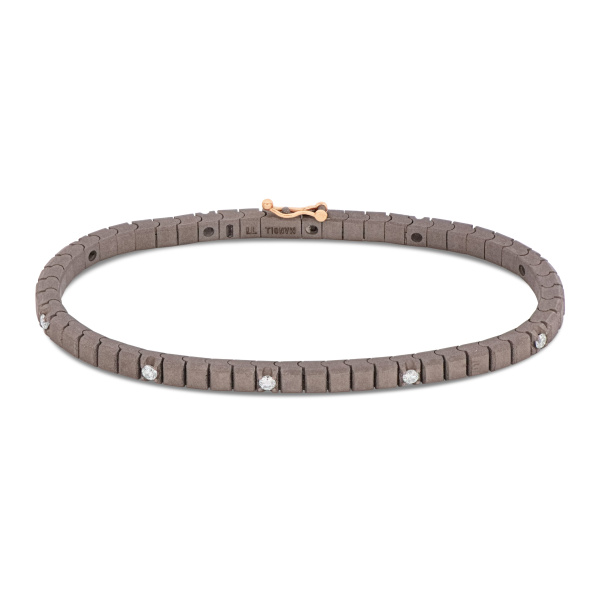 Bracelet de tennis classique Mano J en titane, or rouge 18 carats et 10 diamants blancs de 5 points