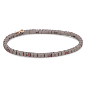 Bracelet de tennis classique Mano J en titane, or rouge 18 carats et 10 rubis de 5 points