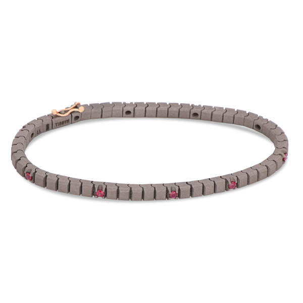 Bracelet de tennis classique Mano J en titane, or rouge 18 carats et 10 rubis de 5 points