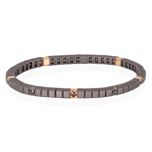 Bracelet de tennis Mano J en titane, or rouge 18 carats et 10 diamants noirs de 5 points