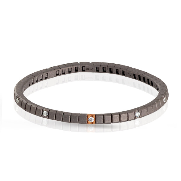 Bracelet de tennis Mano J ELASTIC LINE en titane, or rouge 18 carats et 10 diamants blancs de 5 points