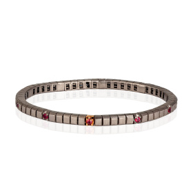 Bracelet de tennis Mano J, ligne élastique en titane, or rouge 18 carats et 10 rubis de 5 points