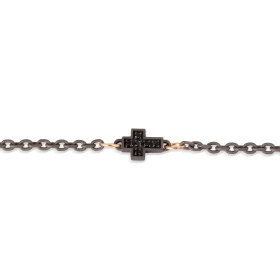 Bracelet Mano J MAN 1 CROIX EN TITANE, DIAMANTS NOIRS, OR ROUGE 9 CARATS ET CHAÎNE