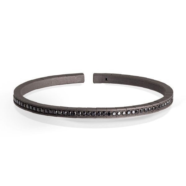 Bracelet pour homme Mano J avec ressort, grand modèle en titane entièrement serti de diamants noirs