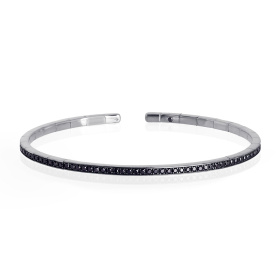 Bracelet de printemps pour homme Mano J en or blanc 18 carats entièrement serti de diamants noirs