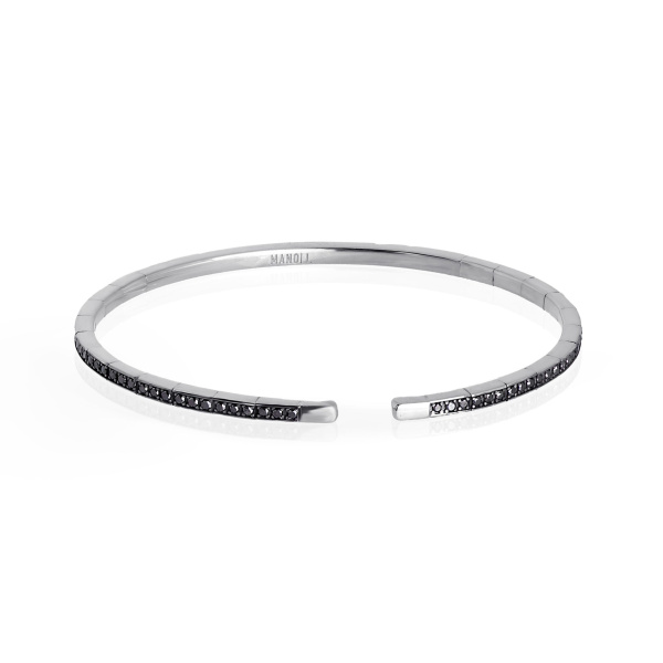 Bracelet de printemps pour homme Mano J en or blanc 18 carats entièrement serti de diamants noirs