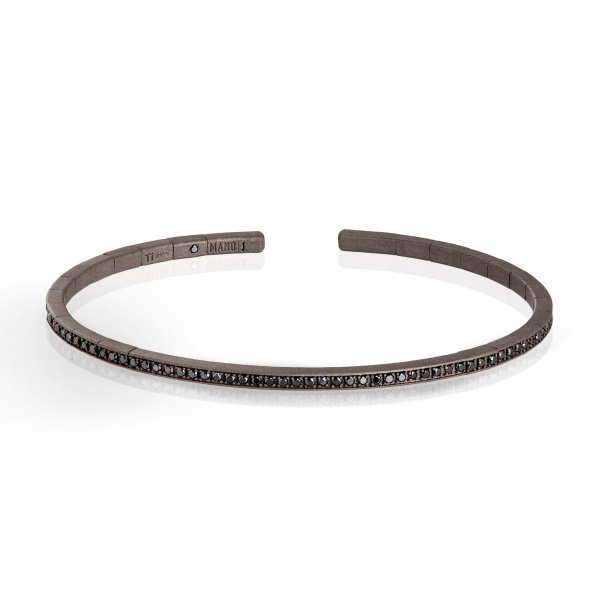 Bracelet de printemps pour homme Mano J en titane entièrement encastré avec 99 diamants noirs