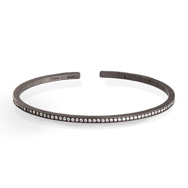 Bracelet de printemps pour homme Mano J en titane entièrement serti de 99 diamants blancs