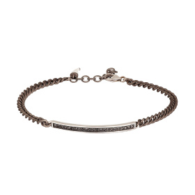 Bracelet pour homme Mano J, chaîne à œillets en titane, barre en or blanc 9 carats, diamants noirs