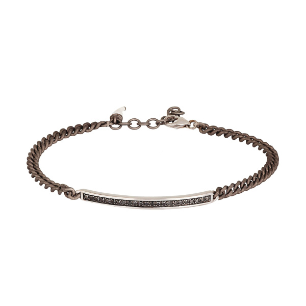 Bracelet pour homme Mano J, chaîne à œillets en titane, barre en or blanc 9 carats, diamants noirs