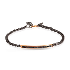 Bracelet pour homme Mano J, chaîne à œillets en titane, barre en or rouge 9 carats, diamants noirs