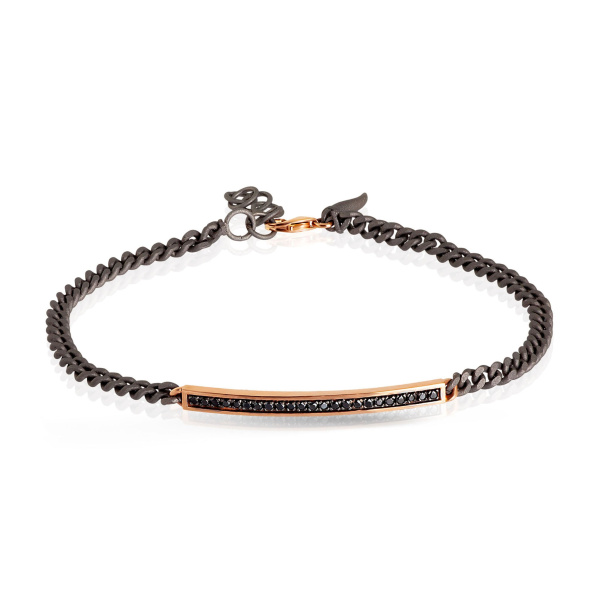 Bracelet pour homme Mano J, chaîne à œillets en titane, barre en or rouge 9 carats, diamants noirs
